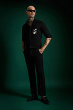Heart Skull - Black Hand Embroidered Designer Shirt
