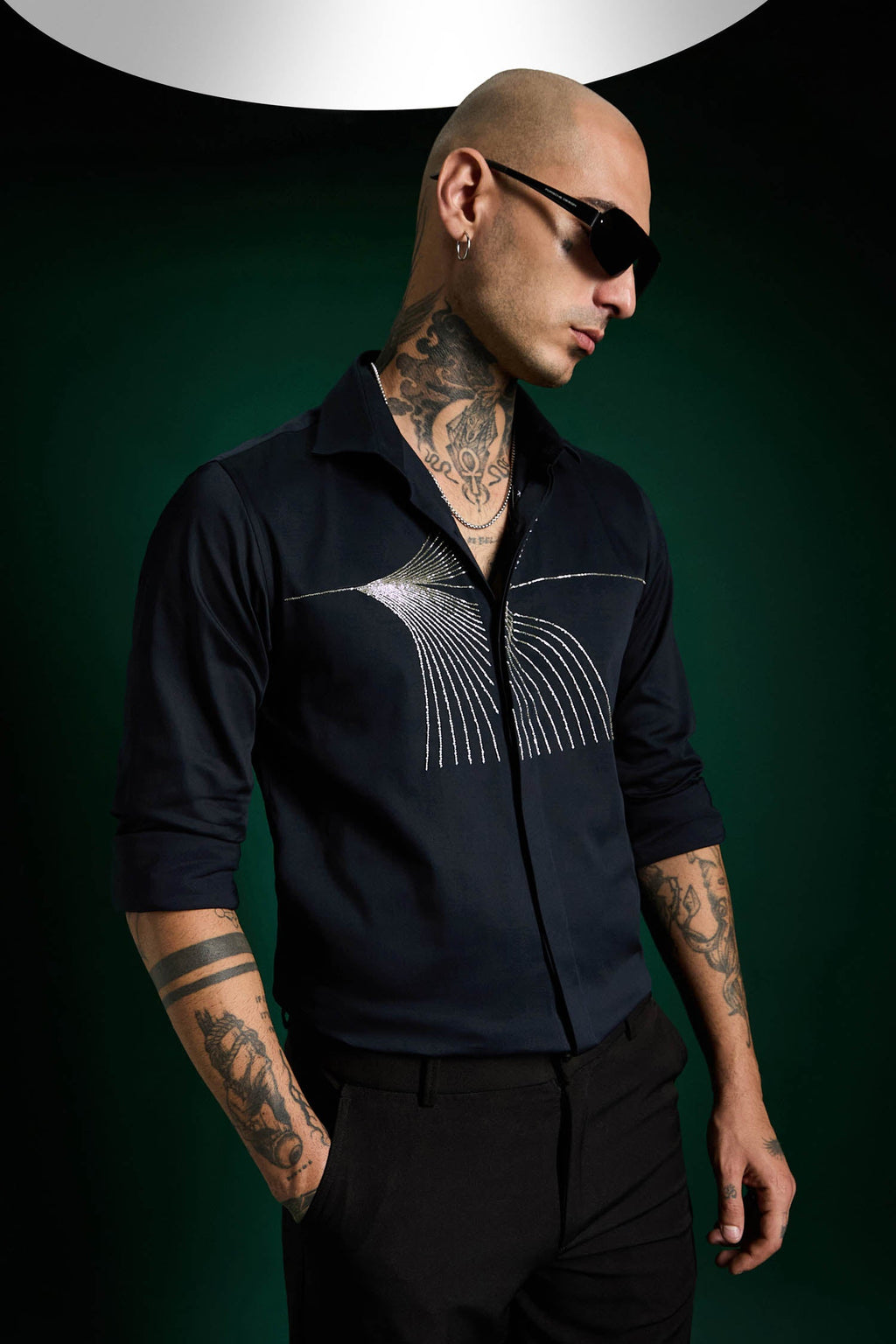 Sparkler Hand Embroidered Designer Shirt - Navy