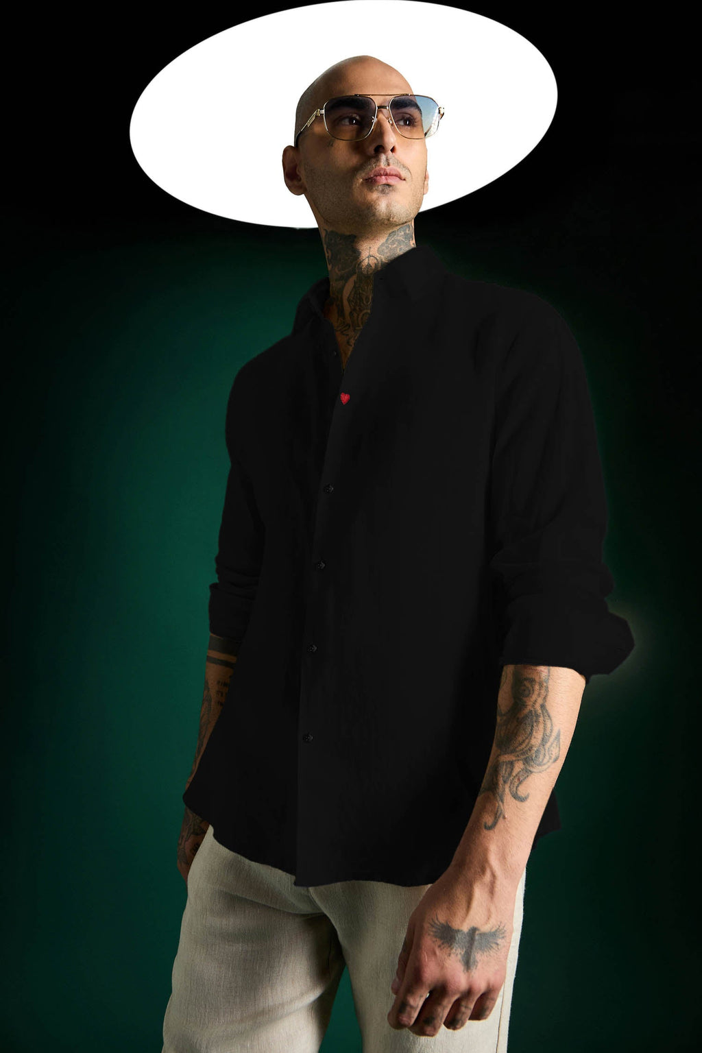 Heart Irish Linen Shirt - Black