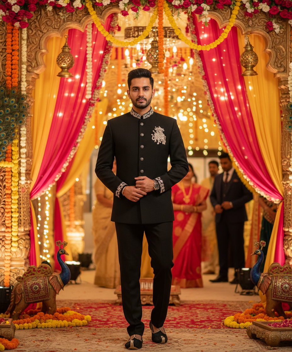 Hand Embroidered Men's Regal Designer Bandhgala for Wedding