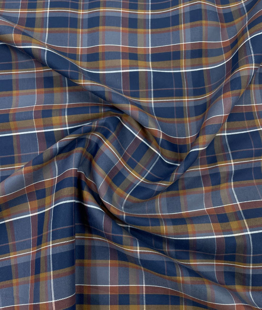 Arvind Navy Blue Checkered Premium Fabric for Mens Shirt
