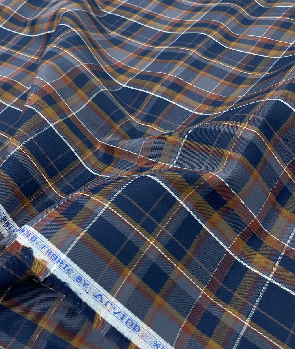 Arvind Navy Blue Checkered Premium Fabric for Mens Shirt