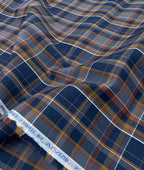 Arvind Navy Blue Checkered Premium Fabric for Mens Shirt