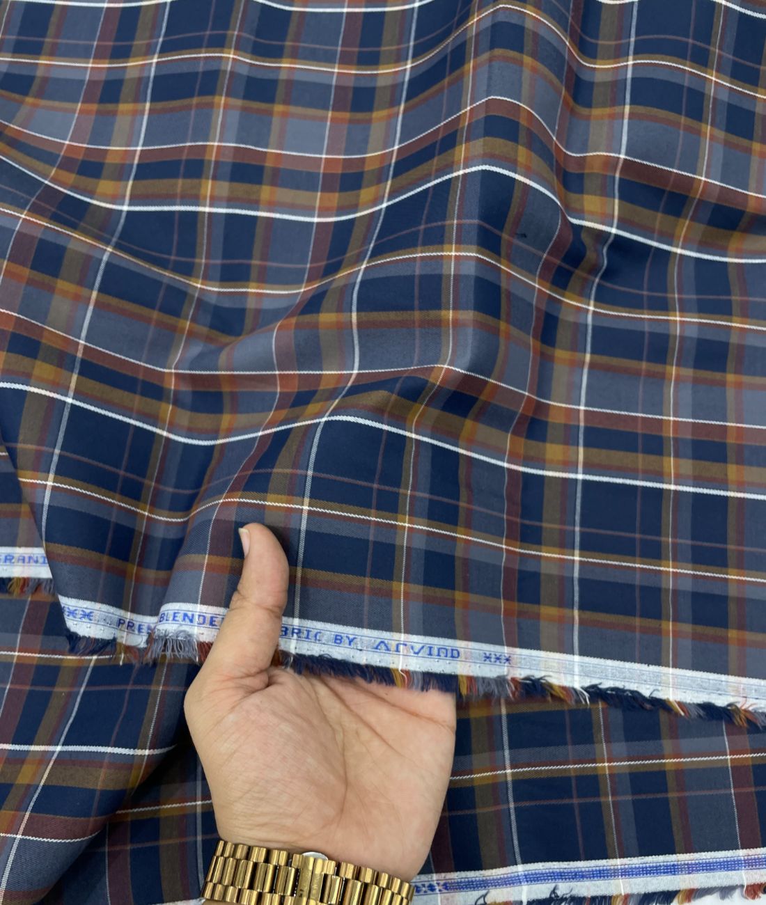 Arvind Navy Blue Checkered Premium Fabric for Mens Shirt