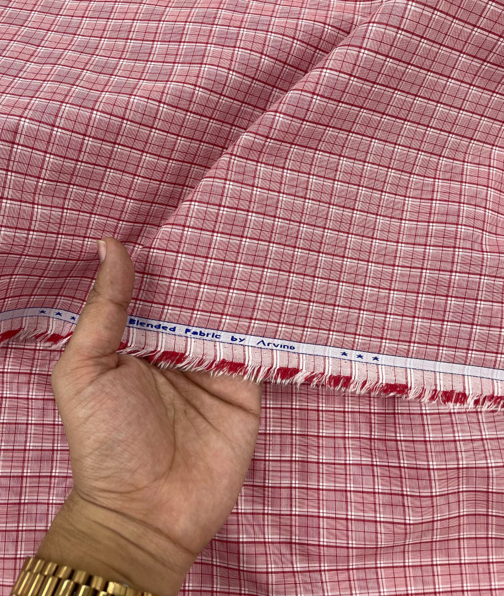 Arvind Red Checkered Premium Fabric for Mens Shirt