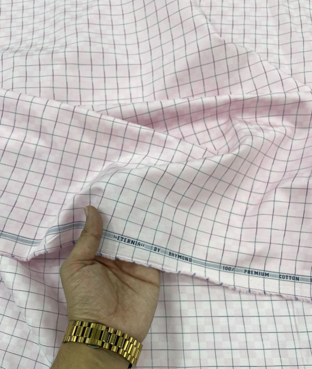 Raymond Light Pink Checkered Premium Fabric for Mens Shirt