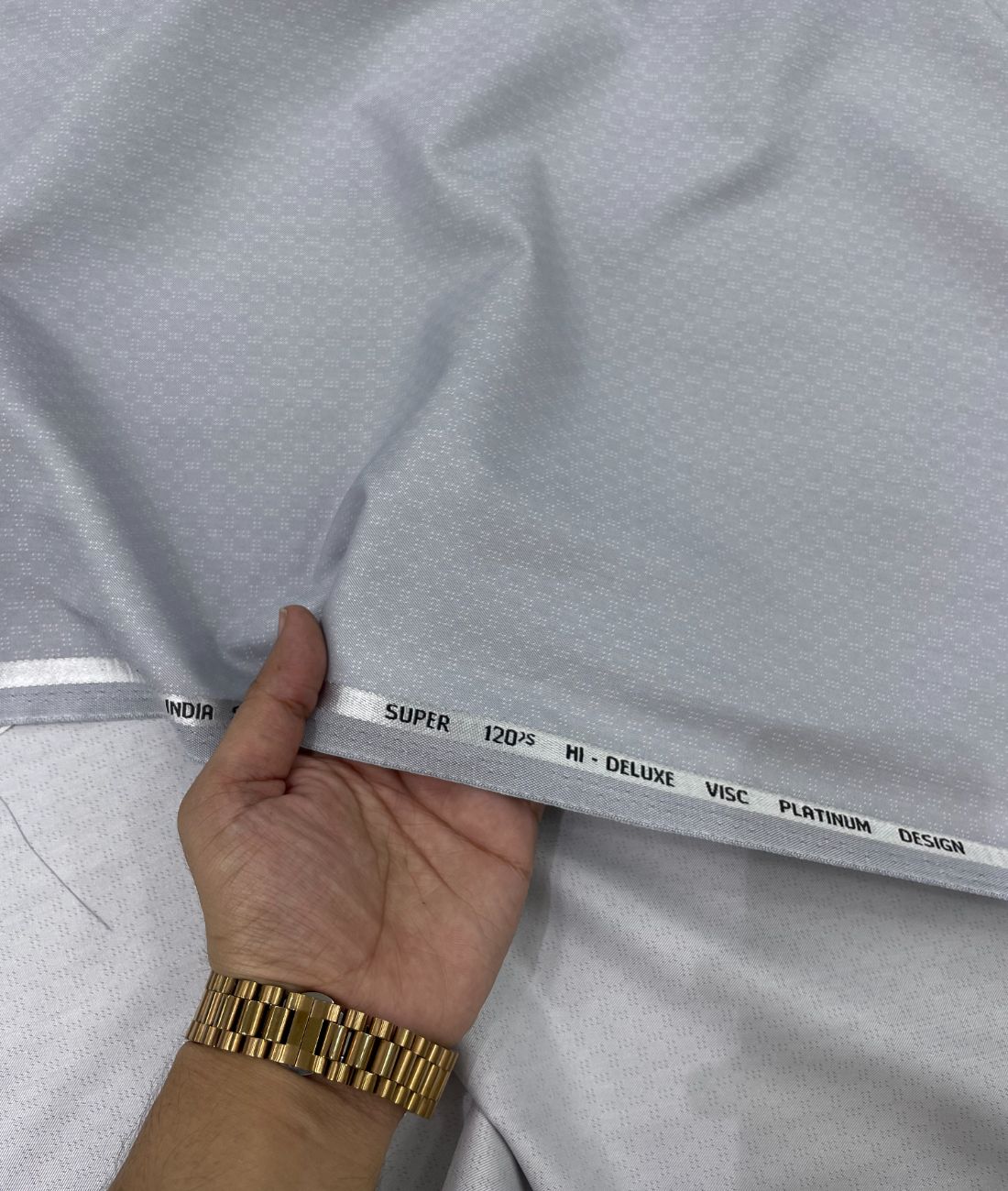 Super 120 Light Grey Dobby Suiting Fabric
