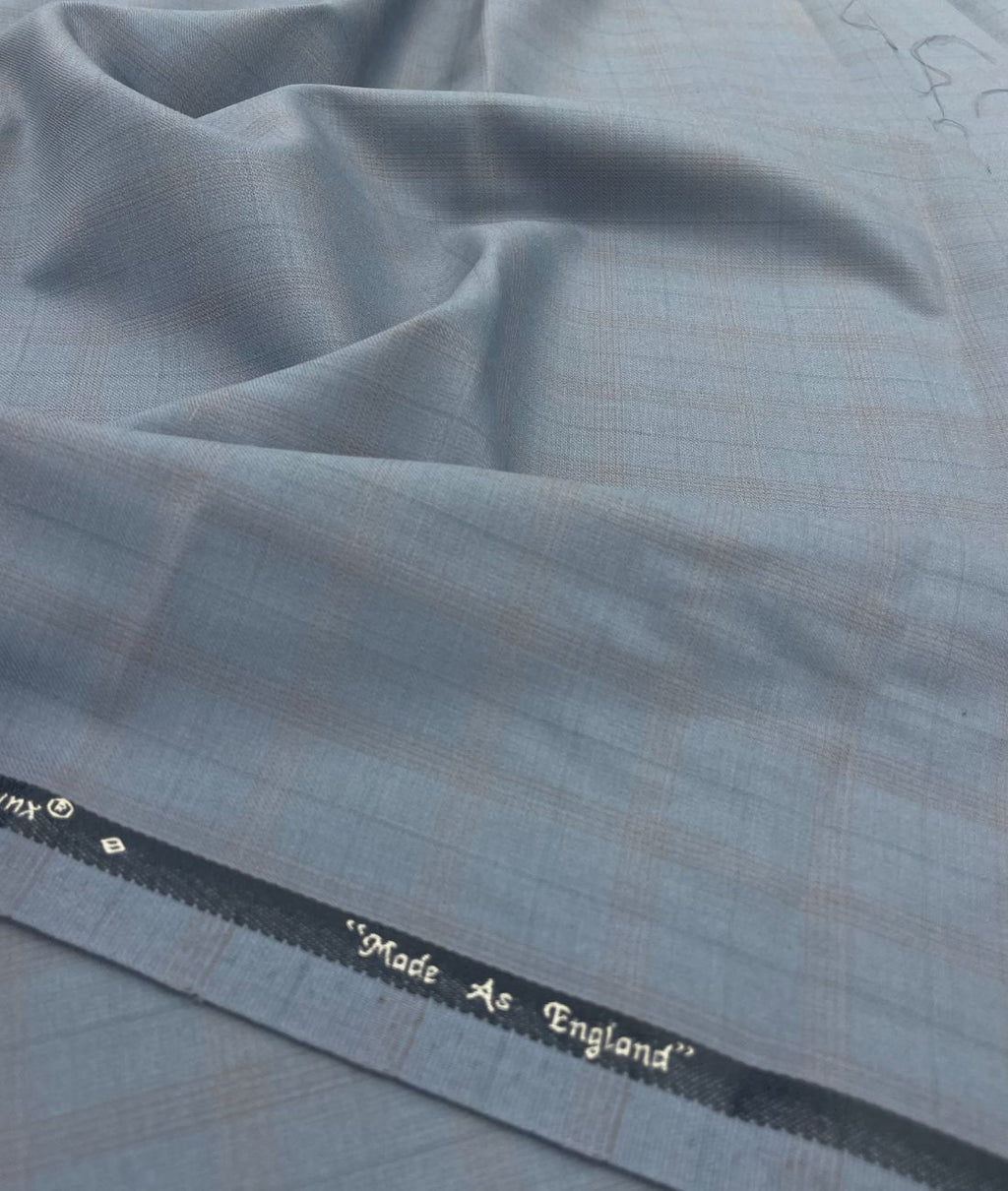 Super 120 Powder Blue Checkered Suiting Fabric