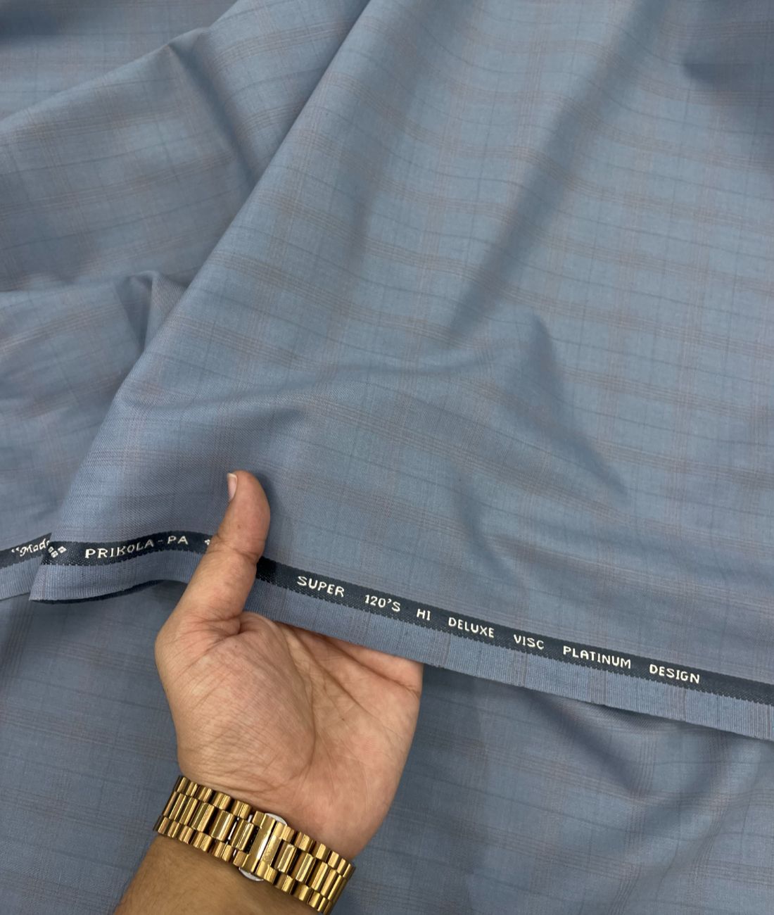 Super 120 Powder Blue Checkered Suiting Fabric