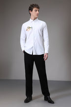 Garfiled hand embroidered designer shirt - White