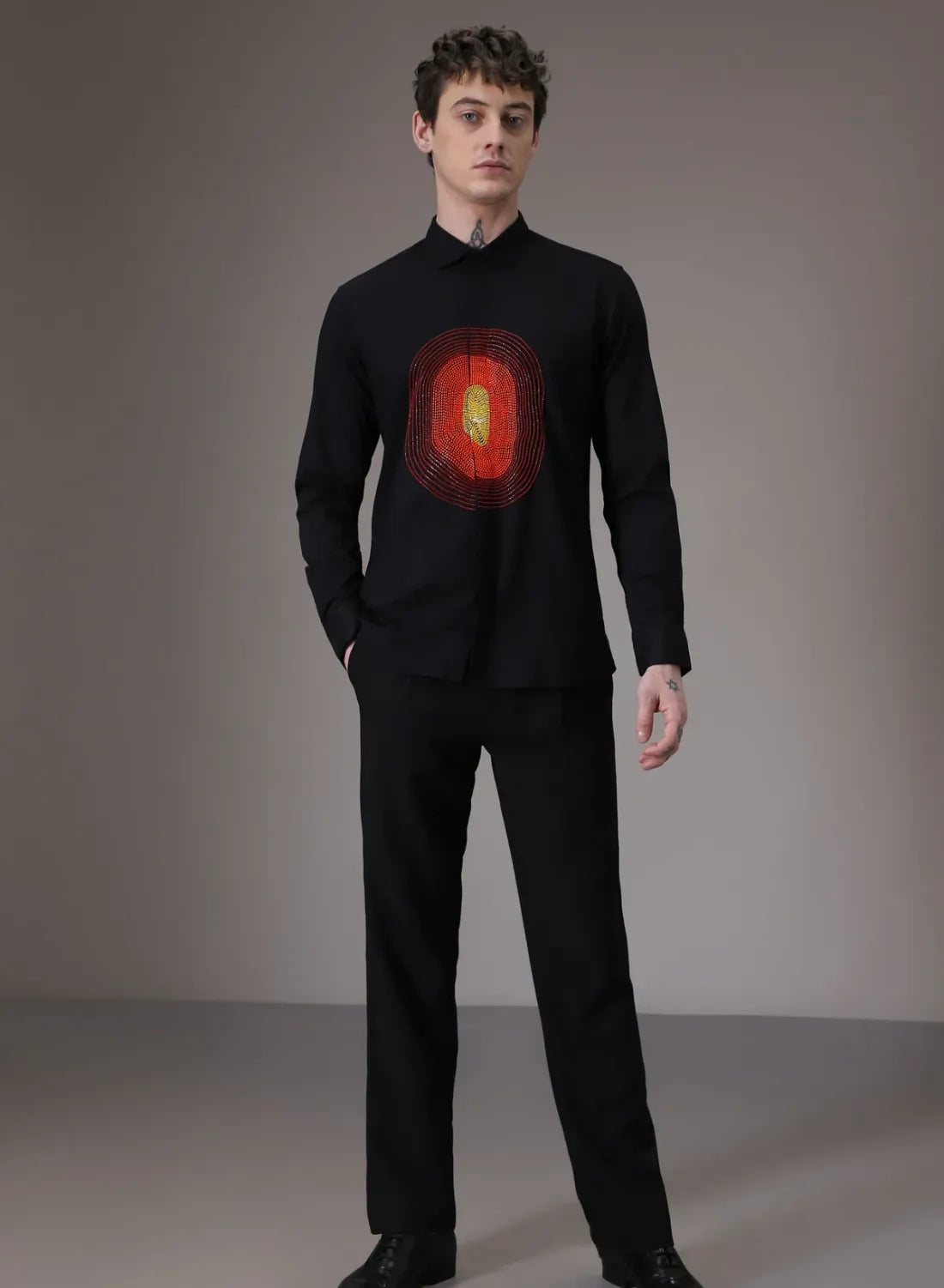 Black Designer Hand Embroidered Shirt Club Wear