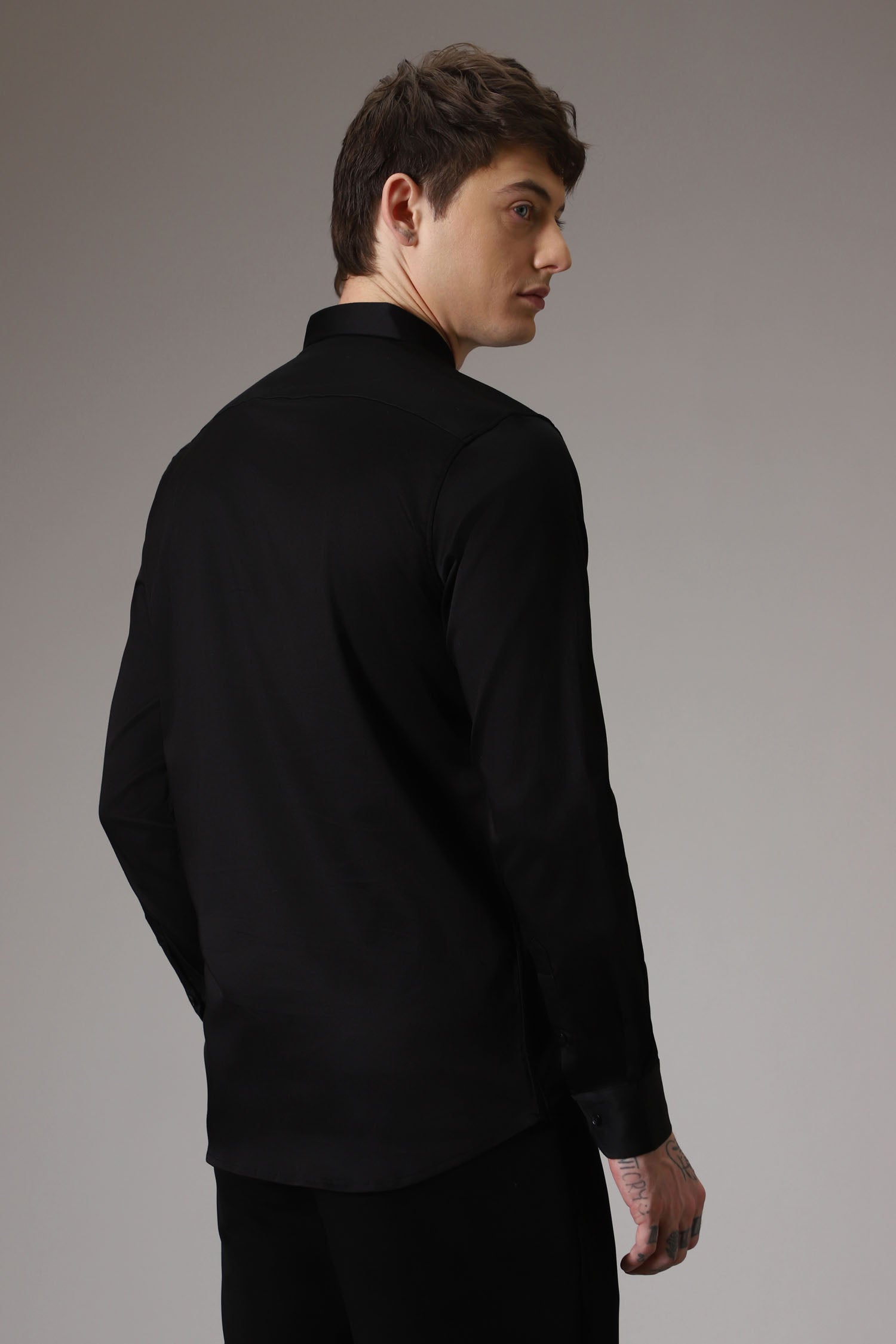 Pintuck hand embroidered designer shirt -Black