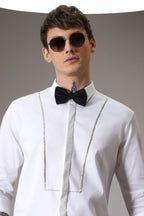 Pintuck hand embroidered designer shirt -White