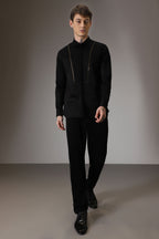 Pintuck hand embroidered designer shirt -Black