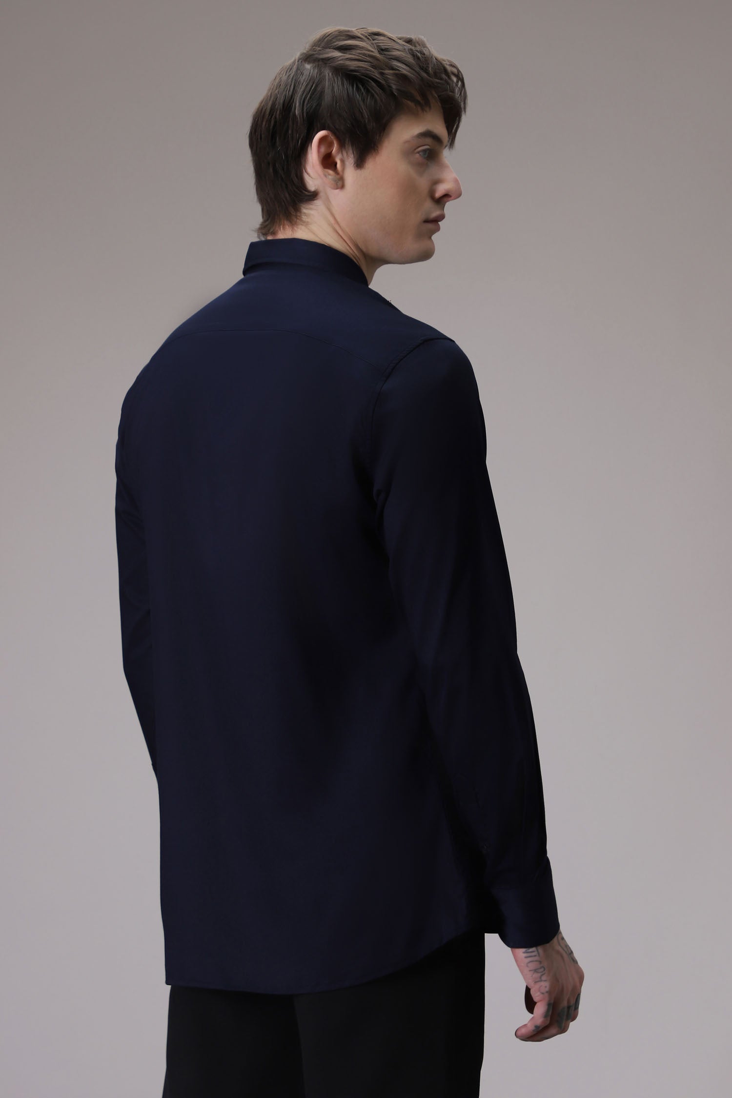 Pintuck hand embroidered designer shirt - Navy
