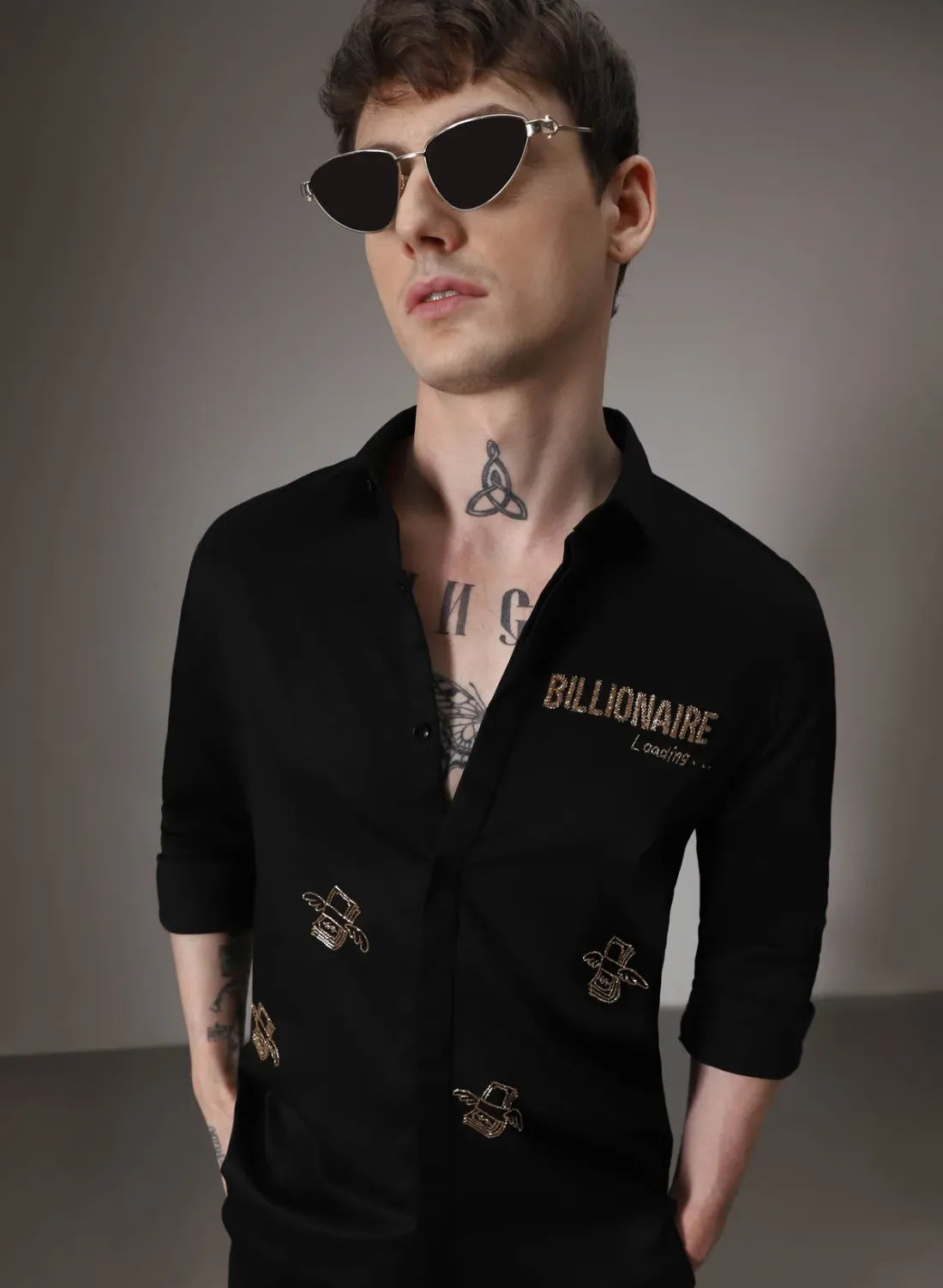 Billionaire Golden Hand Embroidered Designer Shirt for Men
