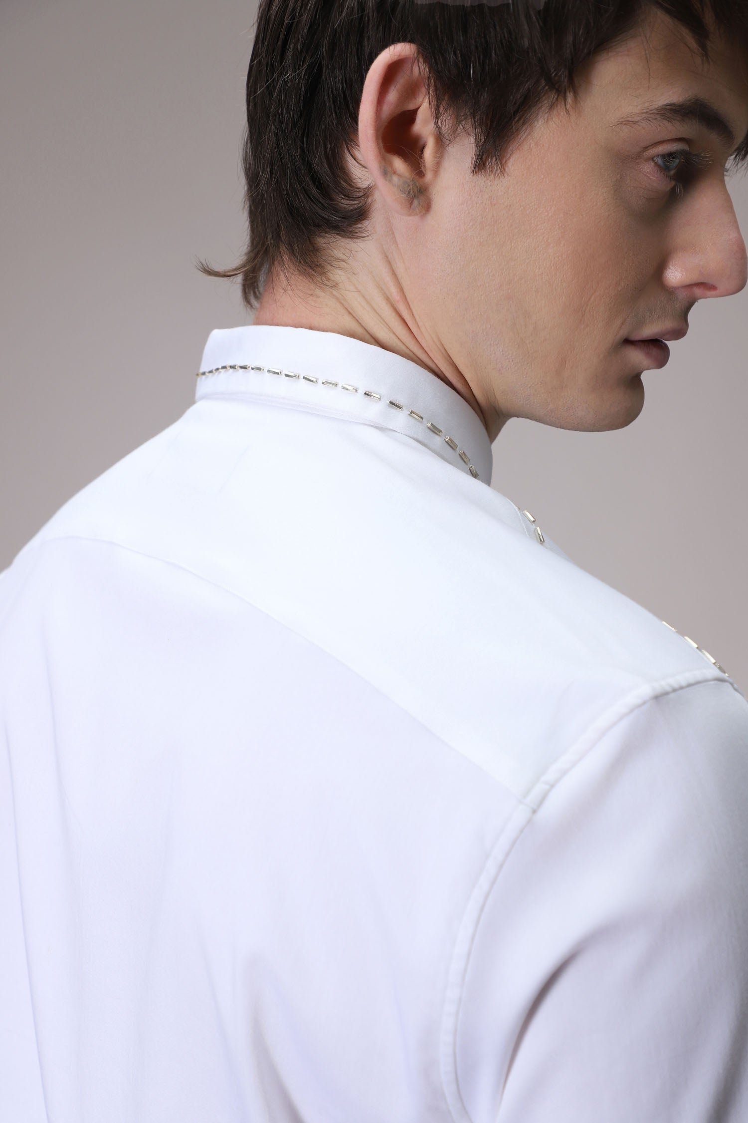 Shoulder Line hand embroidered designer shirt - White