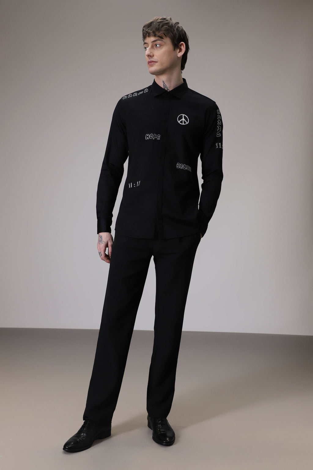 Karma hand embroidered designer shirt -Black
