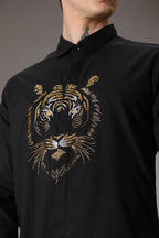 Relentless Tiger Hand Embroidered Designer Shirt - Black