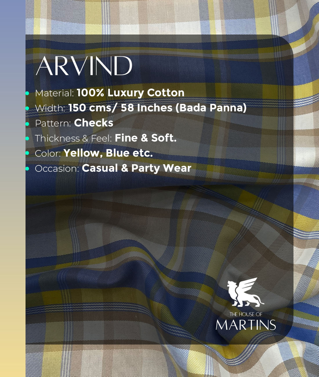 Arvind Premium Cotton Checks Fabrics for Shirt