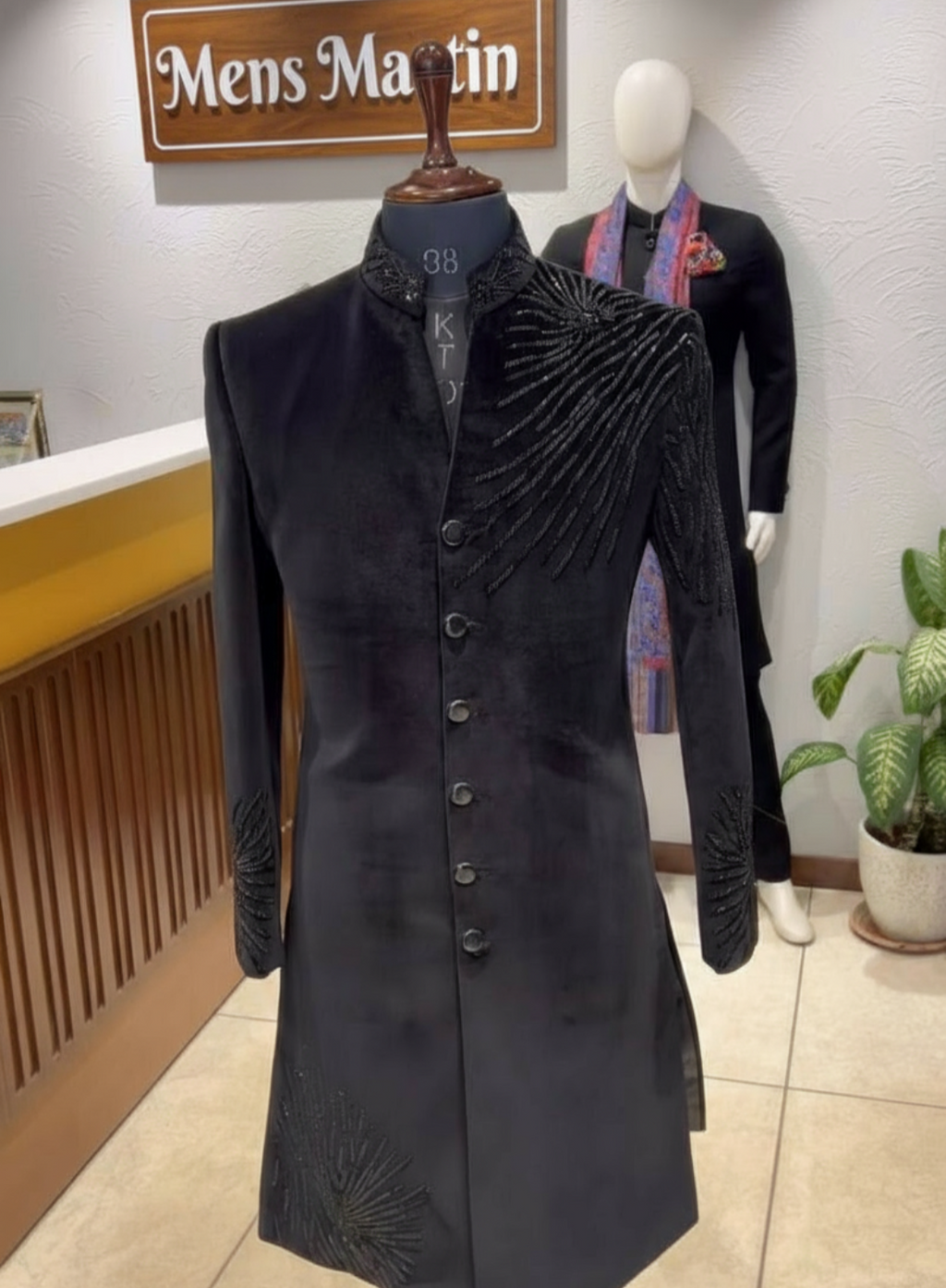 Luxury V Neck Hand Embroidered Sherwani for Wedding