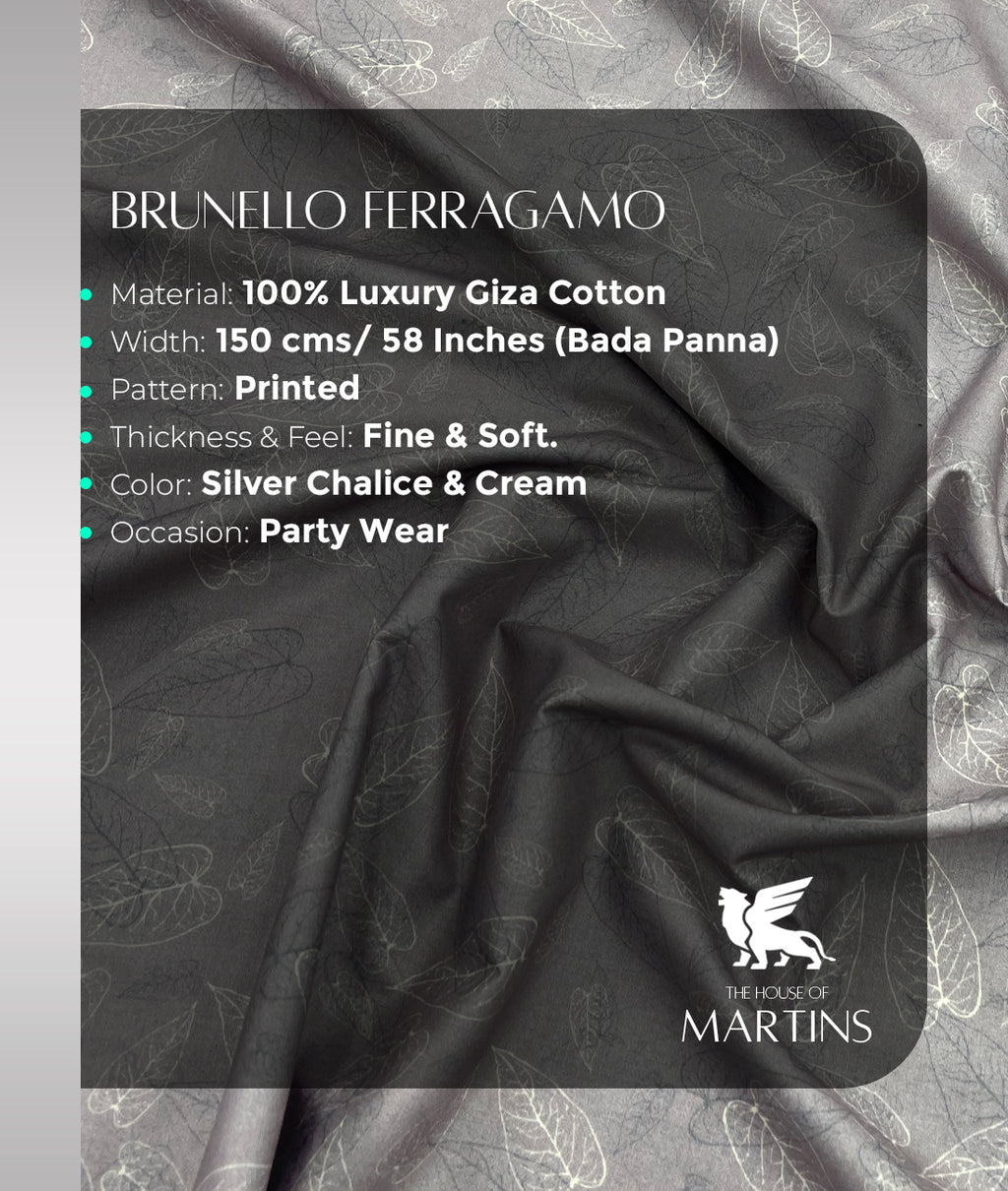 Brunello Ferragamo Leaves Print Premium Cotton Fabric for Shirt