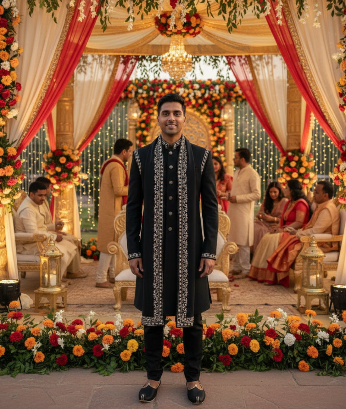 Heavy Traditional Hand Embroidered Sherwani with Shawl