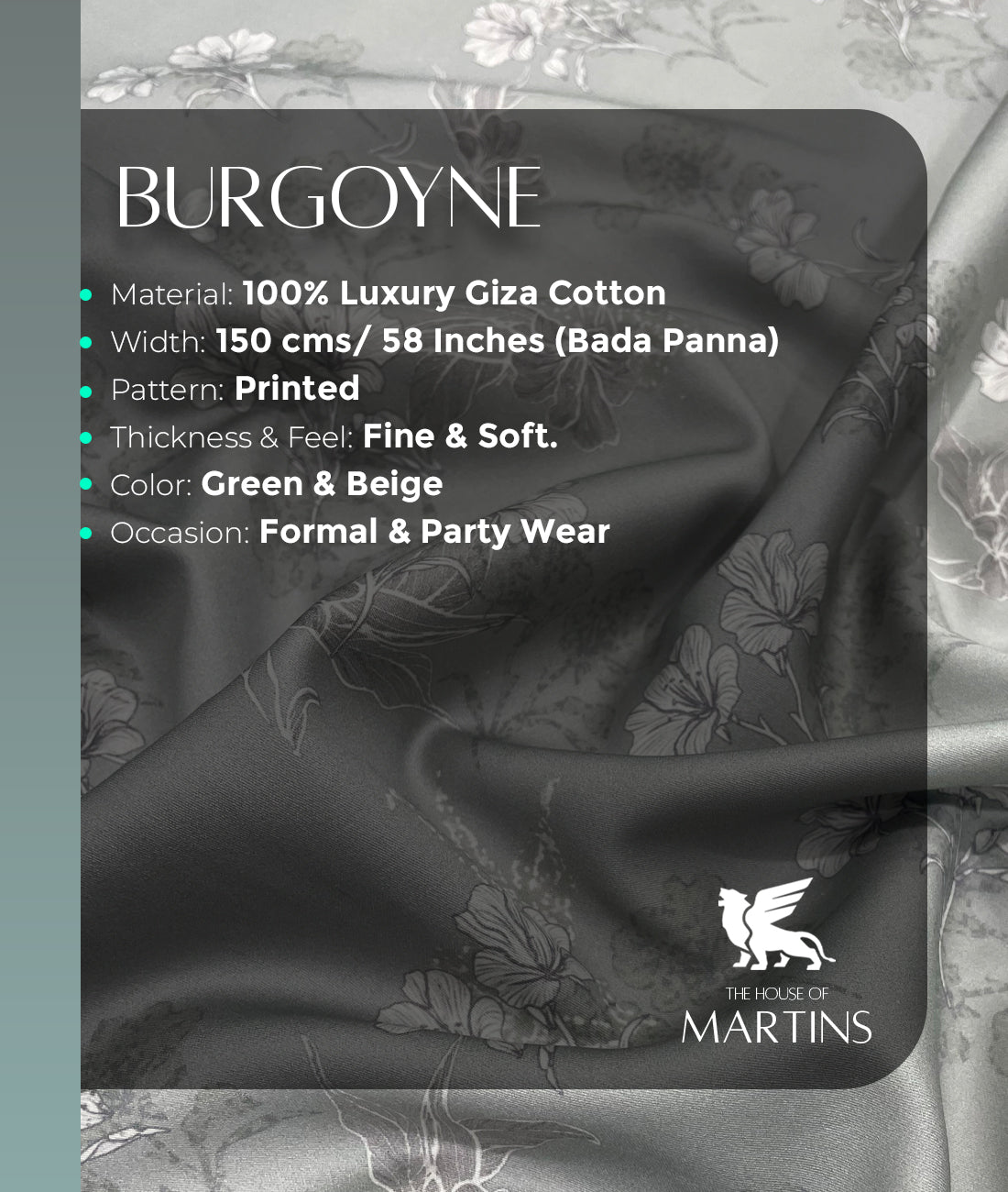 Burgoyne Leaves & Flowers Luxury Printed Shirt Fabric Giza Cotton