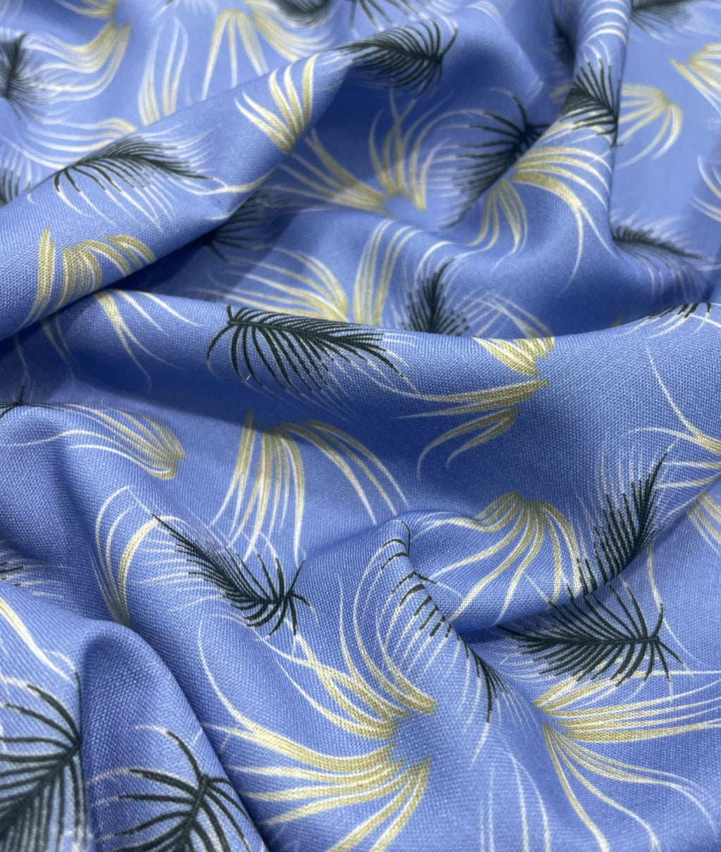 Sky Blue Printed Anti Wrinke Cotton Fabric for Men's Shirts & Kurta