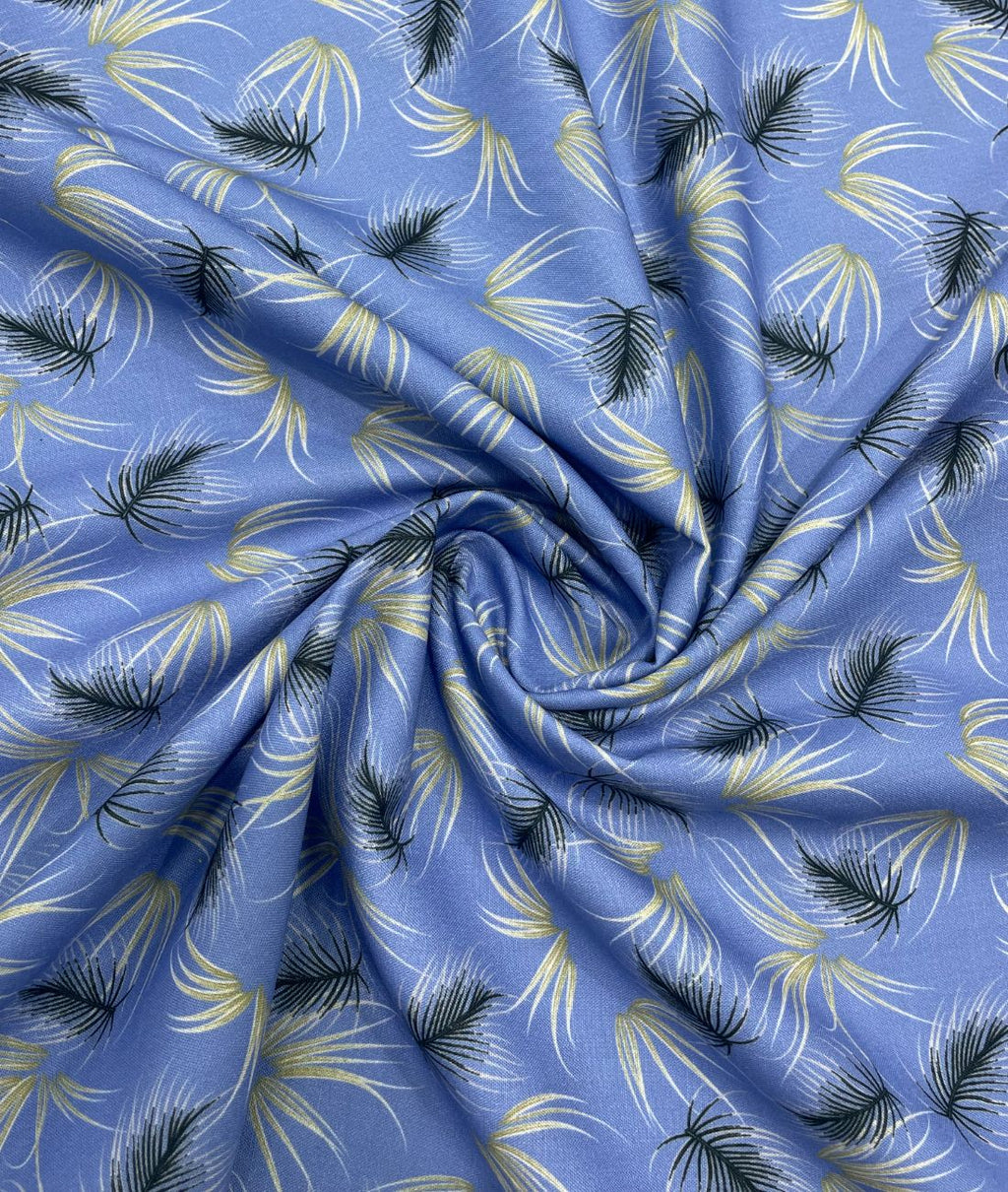 Sky Blue Printed Anti Wrinke Cotton Fabric for Men's Shirts & Kurta