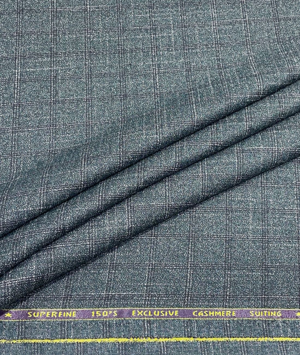 Spaadaa 150s Green Cashmere Wool Blend Checks Fabric