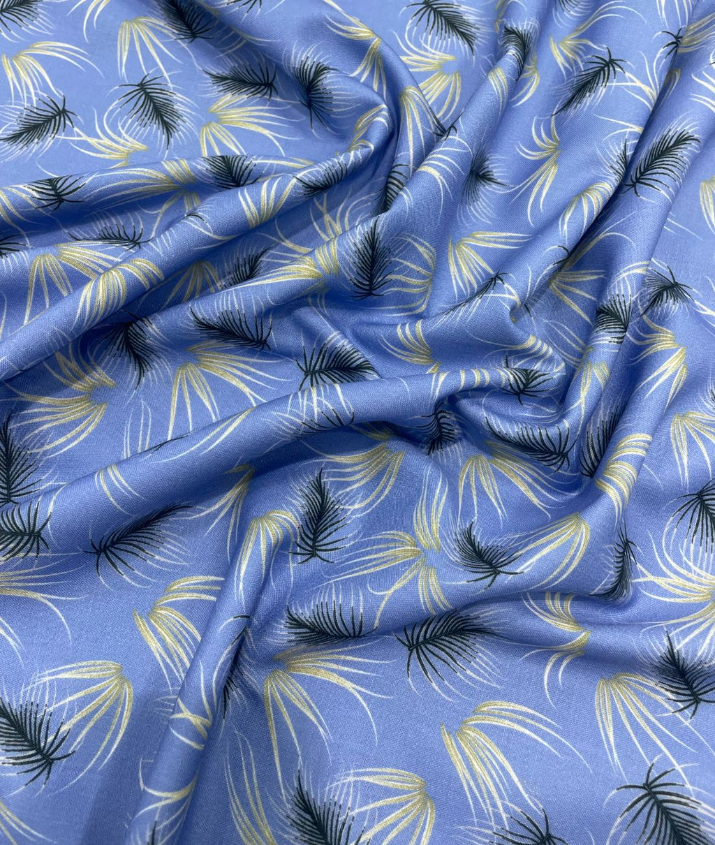 Sky Blue Printed Anti Wrinke Cotton Fabric for Men's Shirts & Kurta