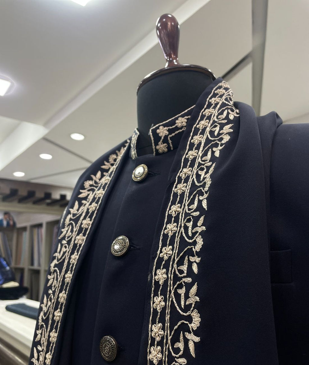 Heavy Traditional Hand Embroidered Sherwani with Shawl