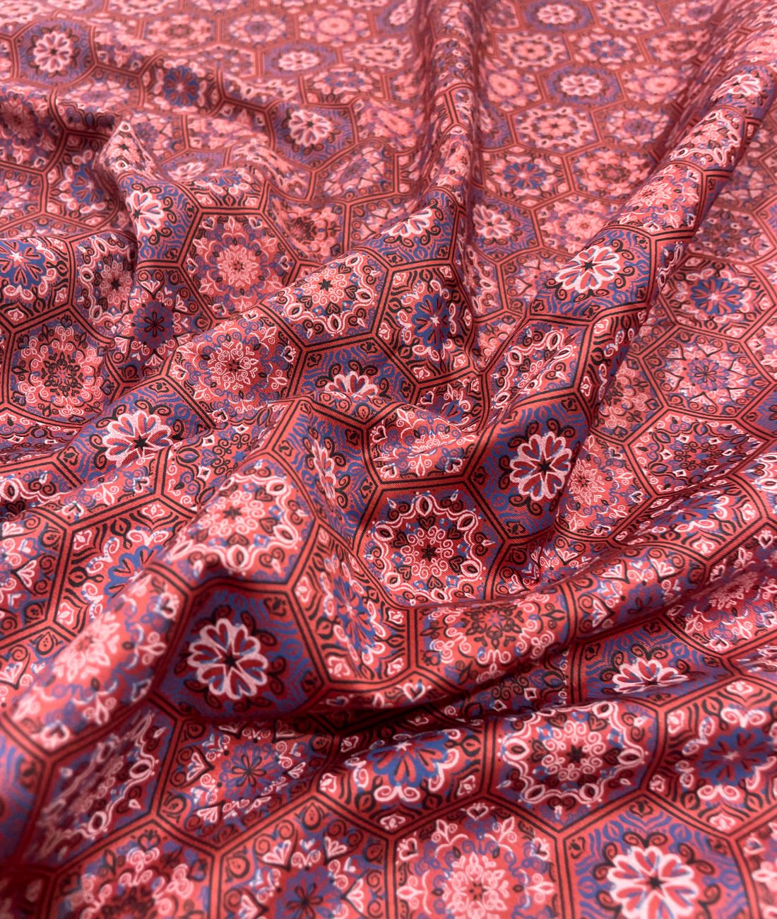 Red Paisley Printed 2 Ply Giza Cotton Fabric for Men's Shirt