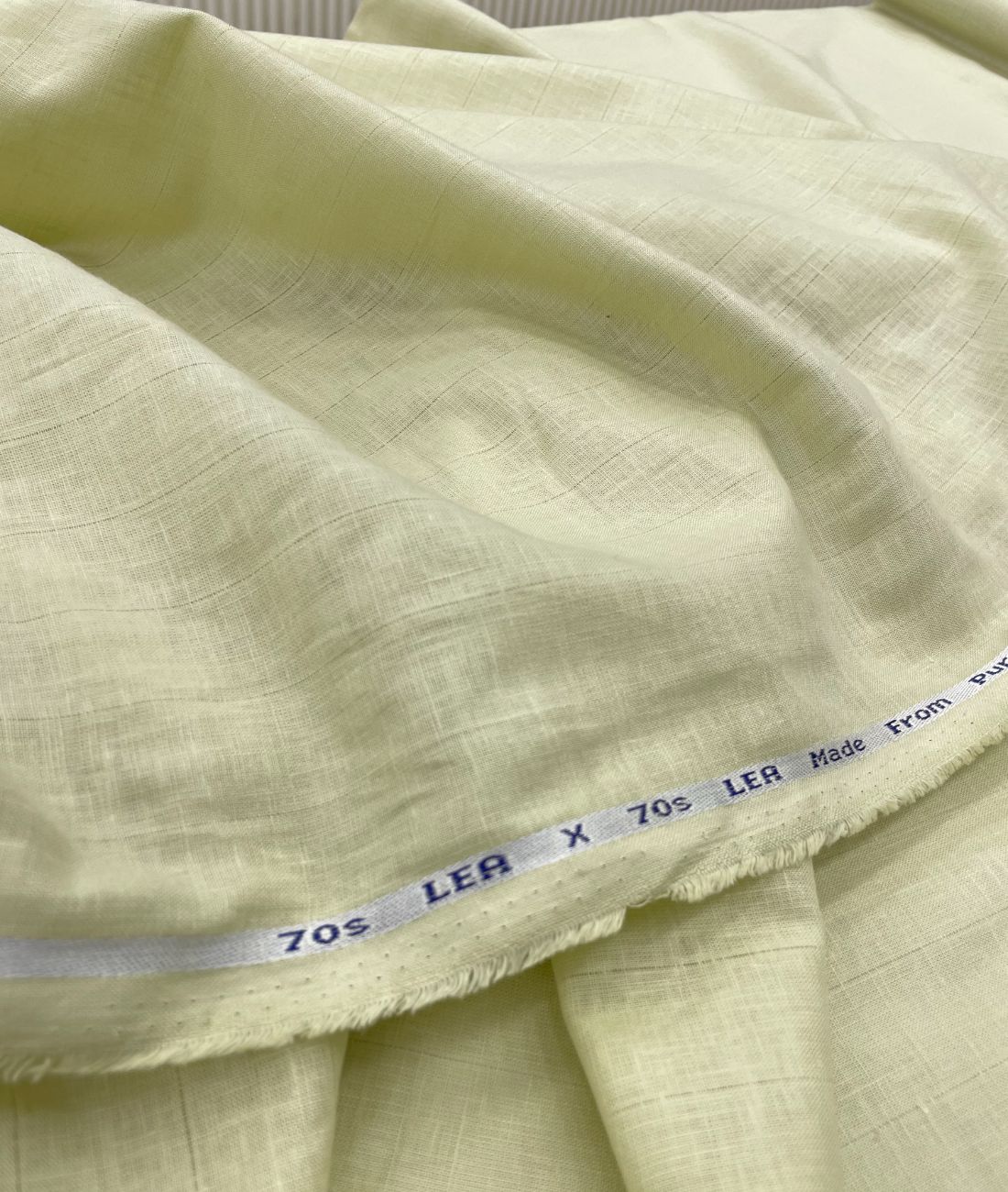 Pastel Lemon Yellow 70s Lea Linen Blend Fabric – Vibrant Summer Luxury