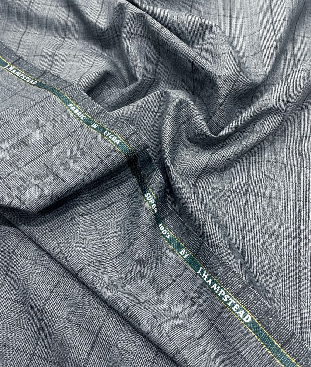 J.Hampstead Super 100's Counts Lycra Checkered Suiting Fabric for Suits & Pants