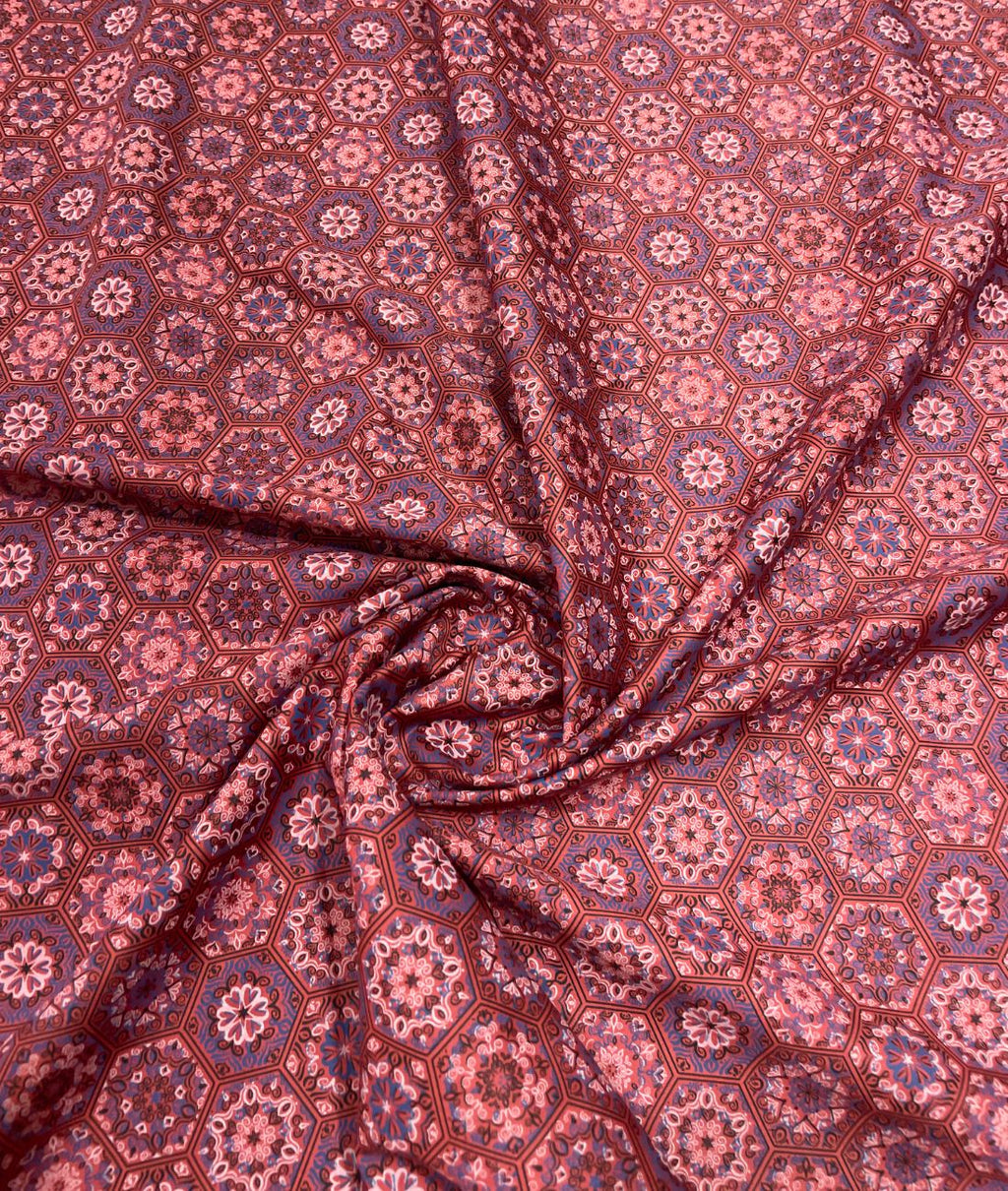 Red Paisley Printed 2 Ply Giza Cotton Fabric for Men's Shirt