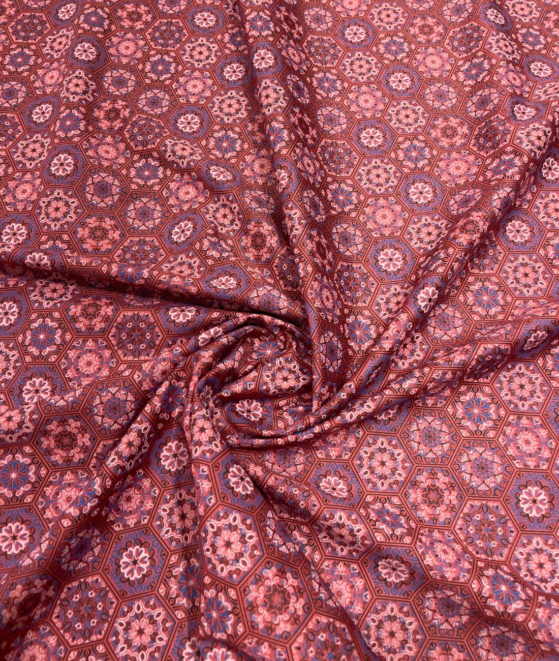 Red Paisley Printed 2 Ply Giza Cotton Fabric for Men's Shirt