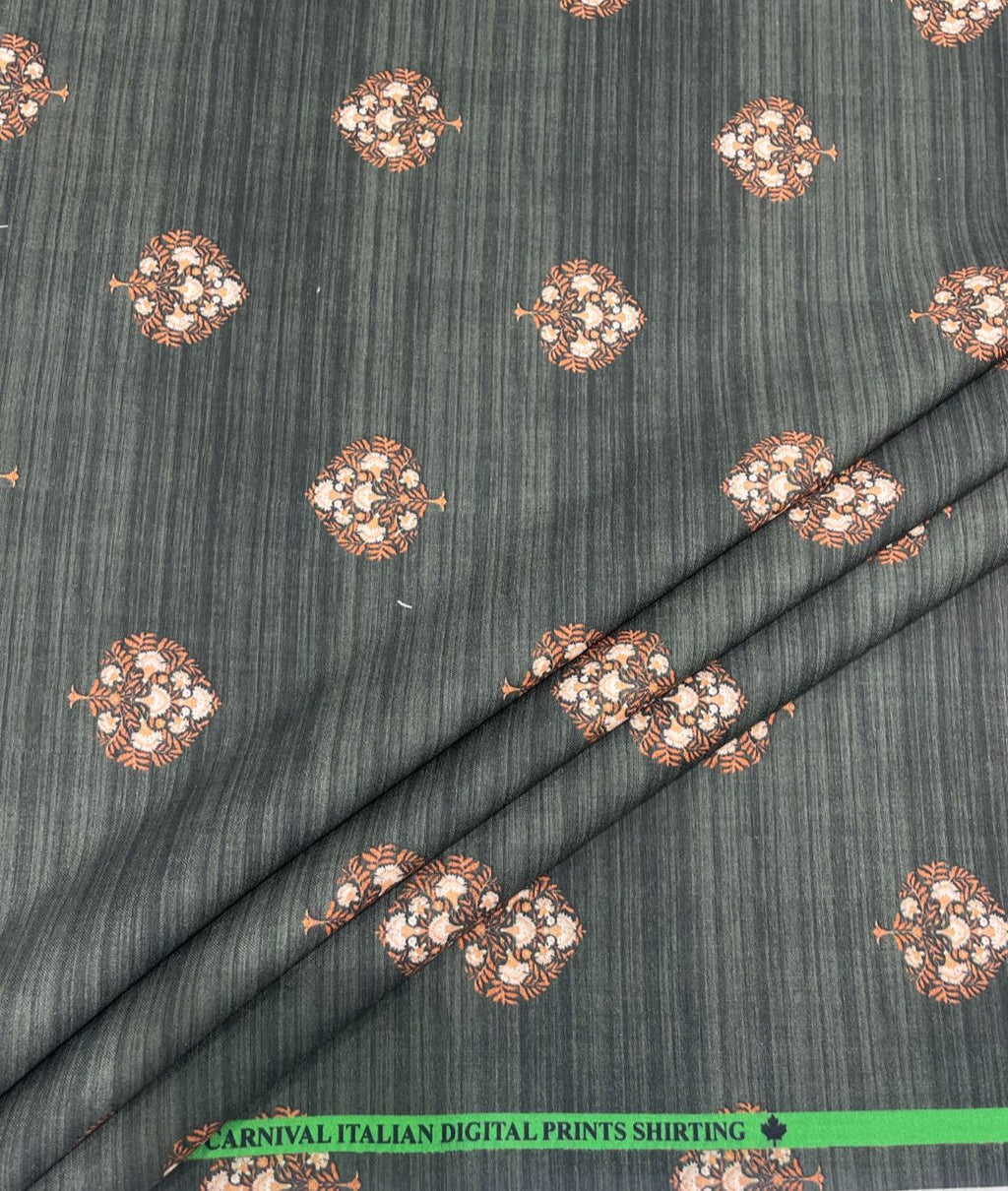 Floral Serenity Printed Anti Wrinke Cotton Fabric for Men's Shirts & Kurta