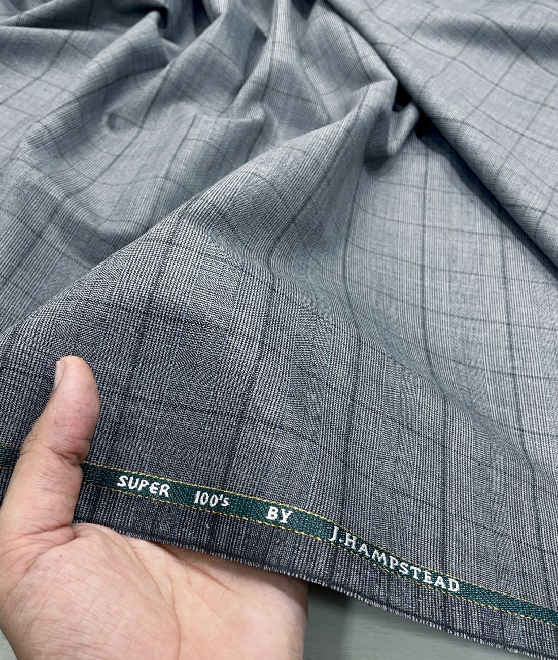 J.Hampstead Super 100's Counts Lycra Checkered Suiting Fabric for Suits & Pants