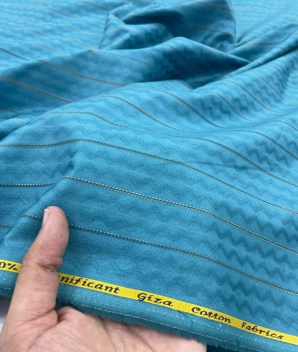 Turquoise Jacquard Giza Cotton Fabric for Shirt & Kurta