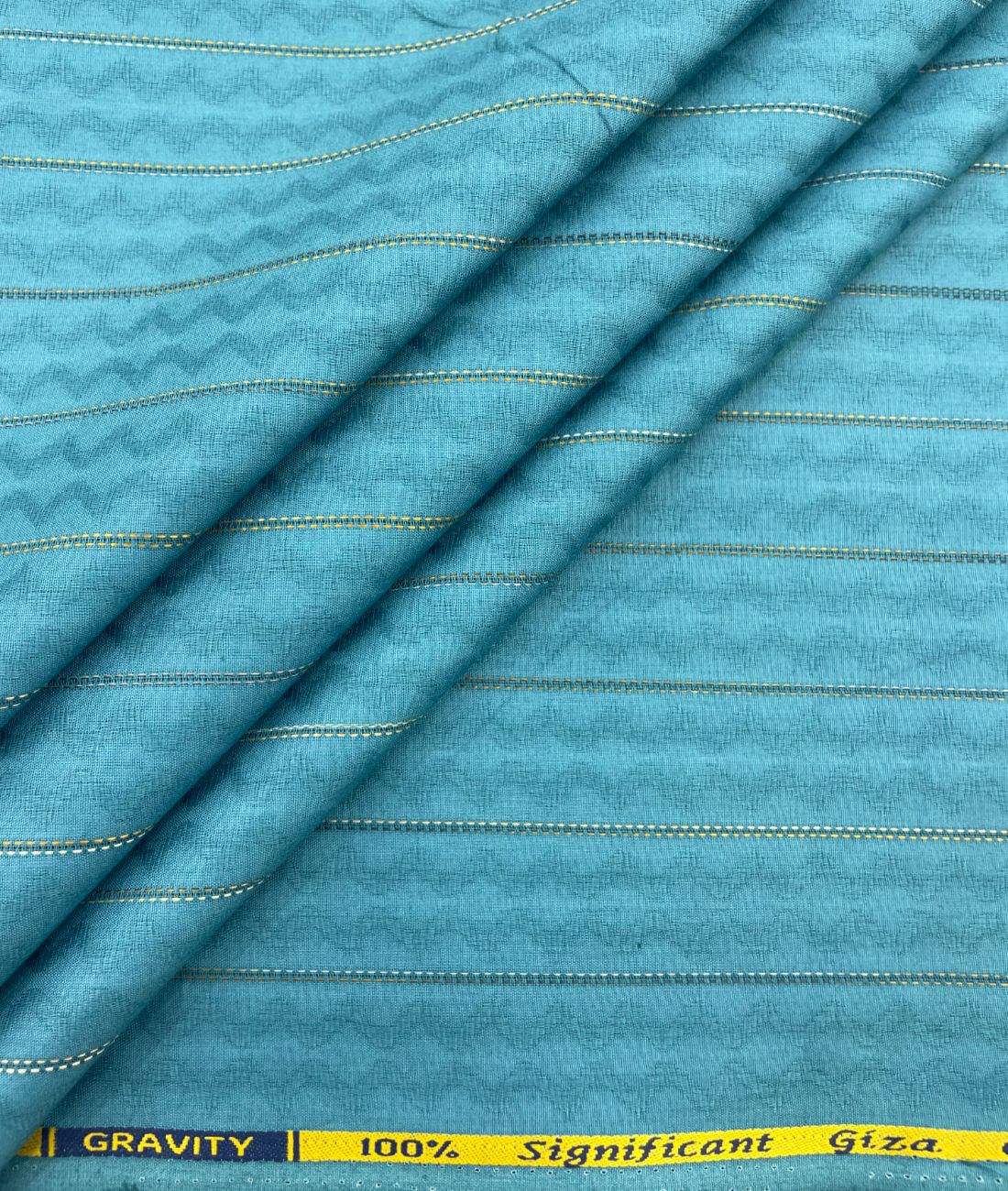 Turquoise Jacquard Giza Cotton Fabric for Shirt & Kurta