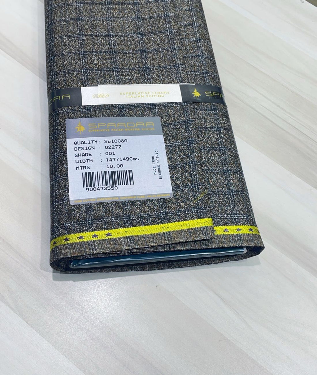 Spaadaa 180's Brown Wool Blend Checks Fabric