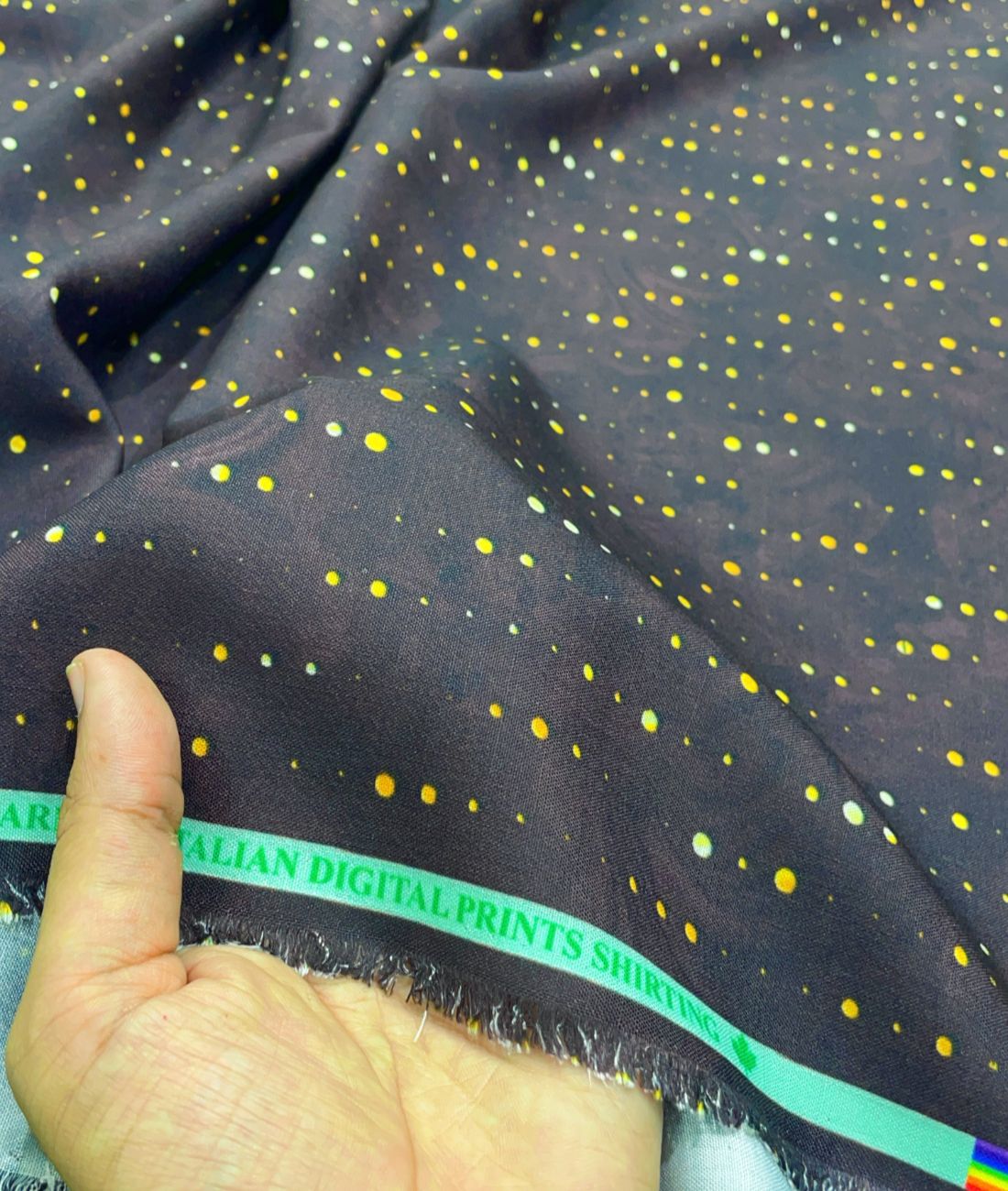 Golden Polka Dot Printed Anti Wrinke Cotton Fabric for Men's Shirts & Kurta