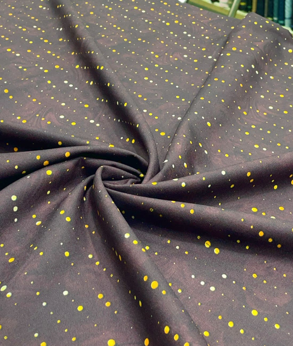 Golden Polka Dot Printed Anti Wrinke Cotton Fabric for Men's Shirts & Kurta