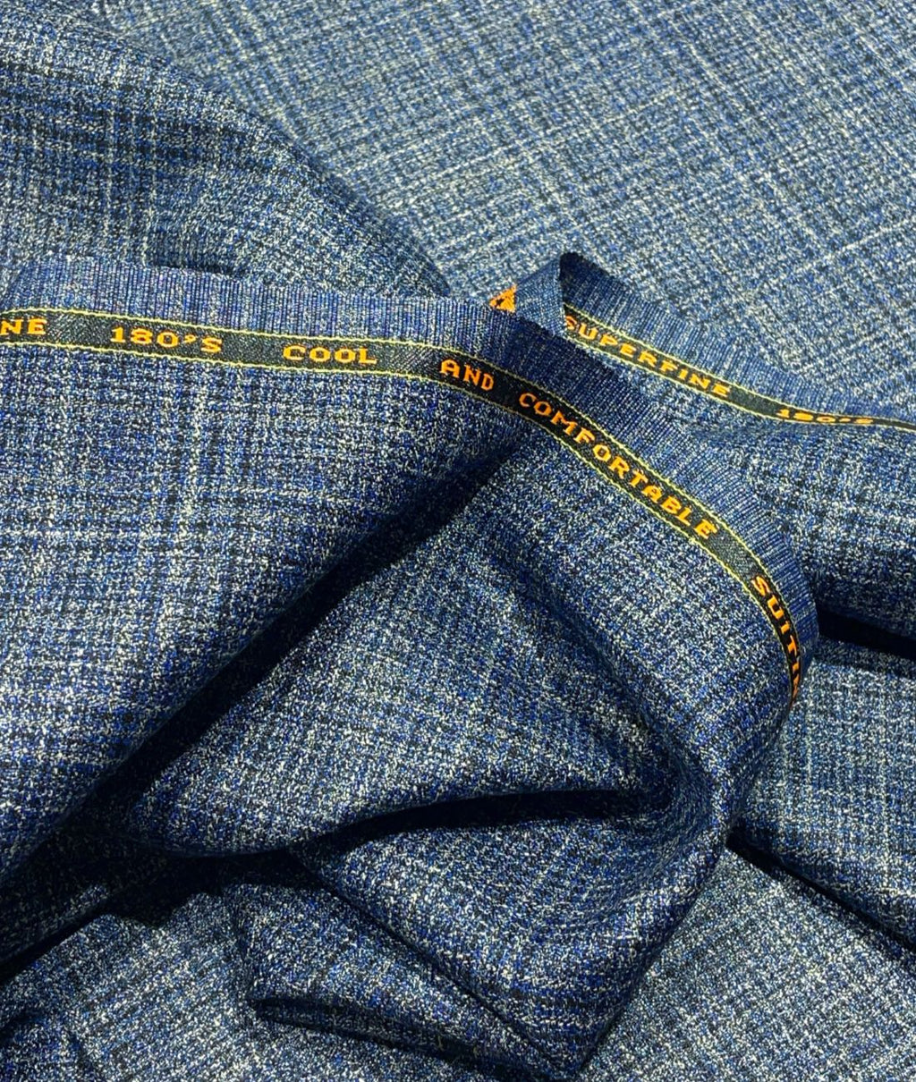 Spaadaa 180's Blue Wool Blend Checks Fabric