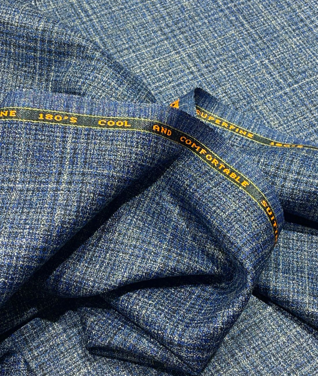 Spaadaa 180's Blue Wool Blend Checks Fabric
