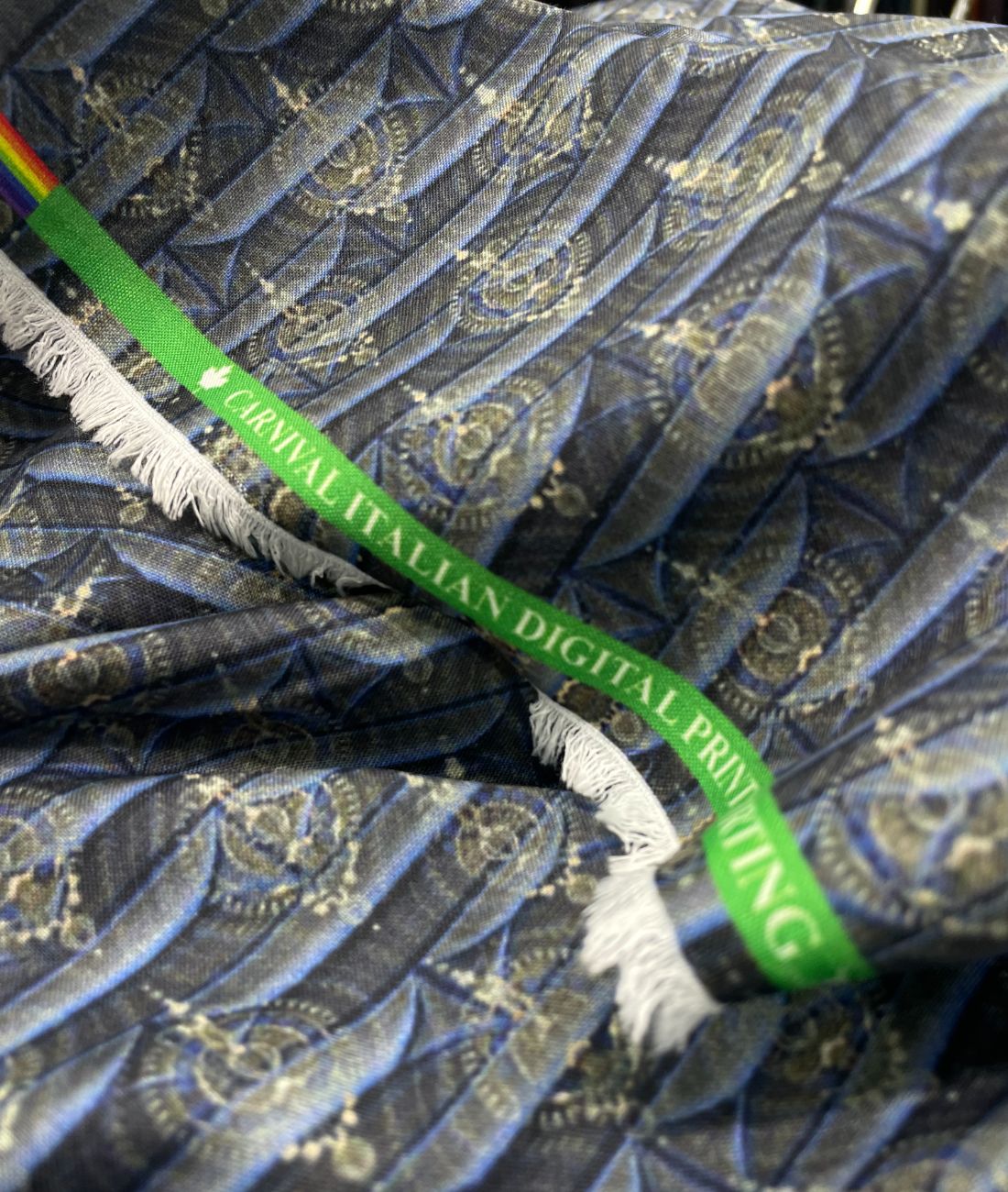 Blue & Gold Elegance Printed Anti Wrinke Cotton Fabric for Men's Shirts & Kurta