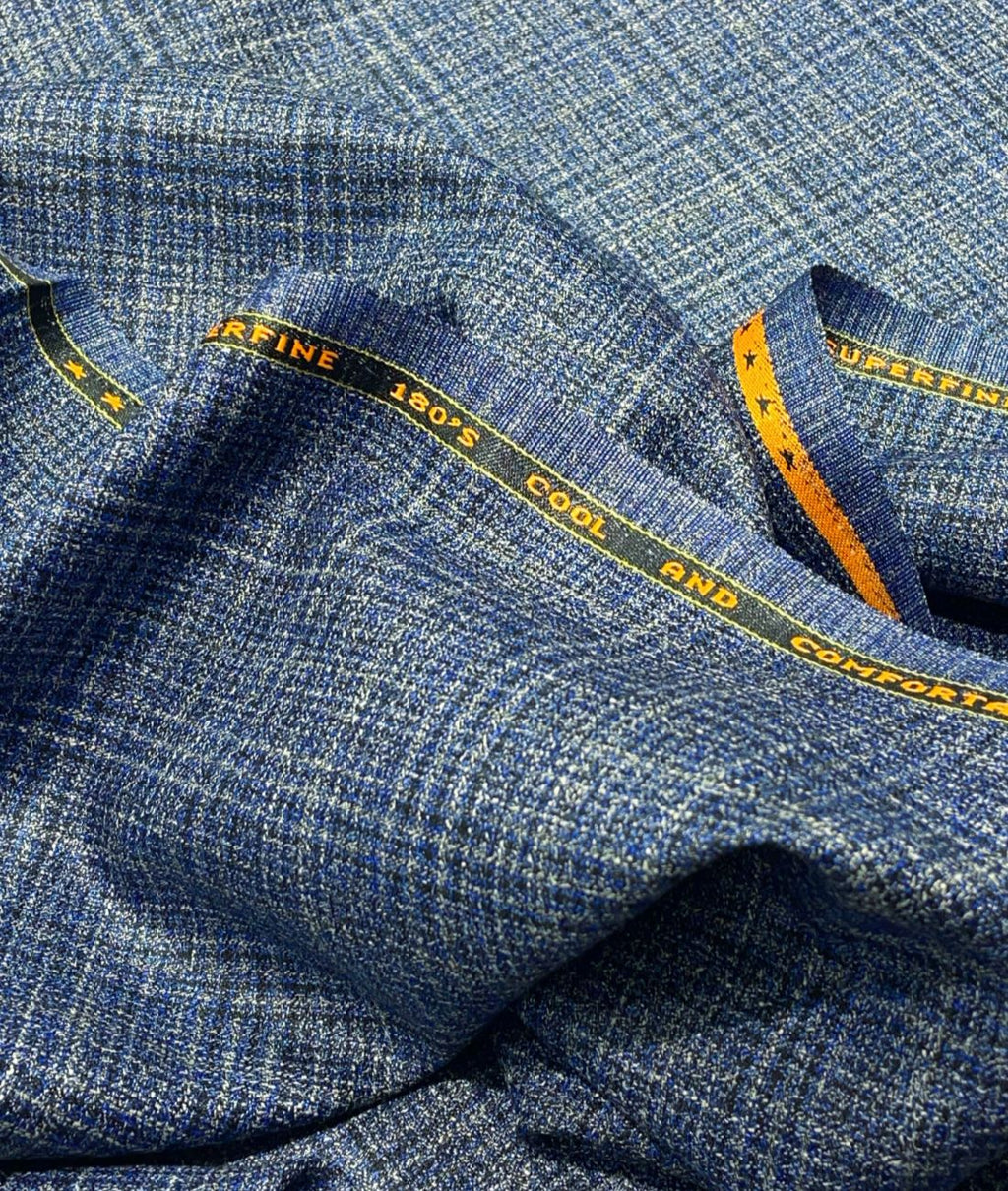 Spaadaa 180's Blue Wool Blend Checks Fabric