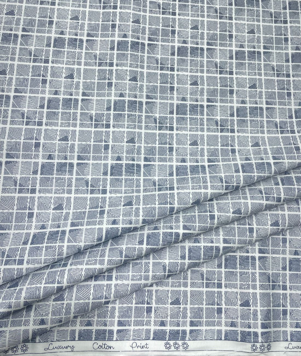 White Abstract Printed Luxury Giza Cotton Fabric for Men's Shirt